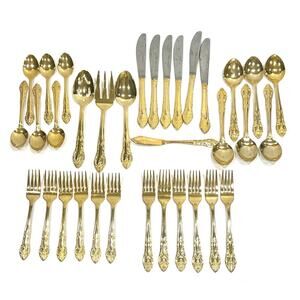 Hanford Forge H.F. LTD pierced rose versailles gold plated stainless flatware